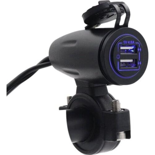 Universal Motorcycle Dual 4.8A USB Charger Socket Press Switch Waterproof 12-24V for Handlebars Mount