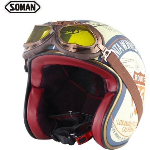 Soman Motorhelm Vintage Vespa Cacapete Casco Casque Para Retro Moto Casco 3/4 Open Helm Dot Goedgekeurd Motocicleta