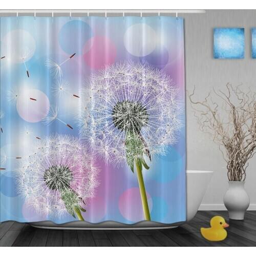 Custom Beautiful Flower Dandelion Blue Color Shower Curtains Waterproof High Quality Home Decrations With Hooks Bathroom Curtain