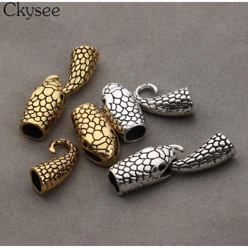 10set/lot Antique Gold/Silver Color Snake Shape Clasps Fit 7mm Leather Cord Connectors End Cap for Jewelry Bracelet Making