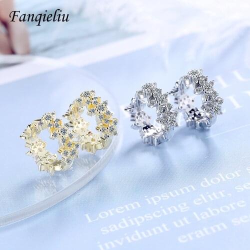 Fanqieliu Solid 925 Sterling Silver Hoops 18K Gold Jewelry Girl Wedding Gift Round Crystal Earrings For Women FQL20511