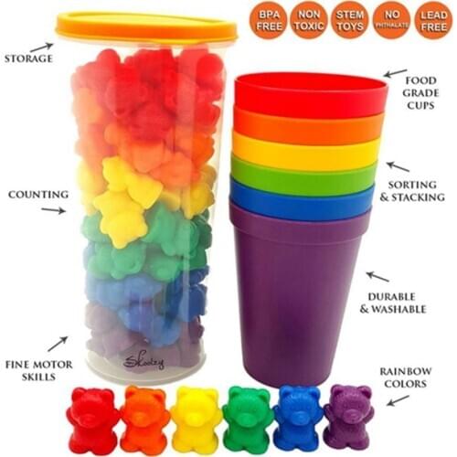 1 Set Counting Bears With Stacking Cups Montessori Educational Color Sorting Toys Cup Storage Rainbow Matching Toy For Child