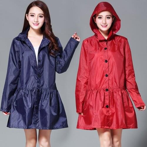2021 Women Jacket Fashion Solid Rain Jacket Outdoor Plus Dots Waterproof Hooded Raincoat Windproof Coats Jackets Famale