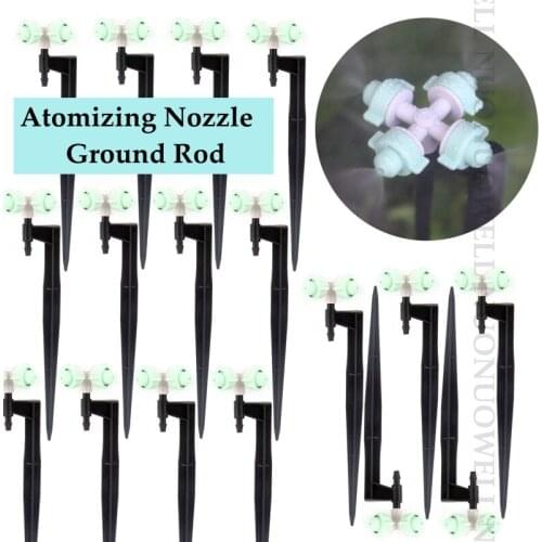 4Sets 4-Head Garden Atomizing Nozzle Misting Sprinkler Kits With Length 13-50cm Ground Rod Watering Sprinklers Garden Irrigation