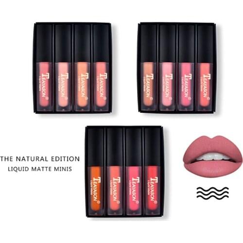 4pcs/set Womens Matte Liquid Lipstick Waterproof Moisturizer Smooth Lip Stick Long-lasting Lip Tint Cosmetic Lip Makeup