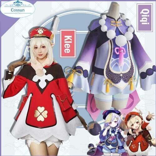 Anime Genshin Impact Klee Qiqi Game Suit Lovely Dress Cosplay Costume Halloween Party Outfit For Women Girls 2020 NEW