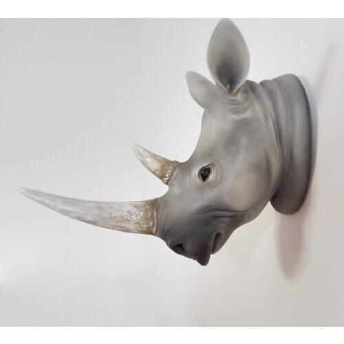ARTE DECORACIÓN REGALO R679 RESINA EUROPEA EXÓTICA CABEZA DE RINOCERONTE DECORACIÓN DE PARED ESTATUAS 3D STICKER WALL STICKER