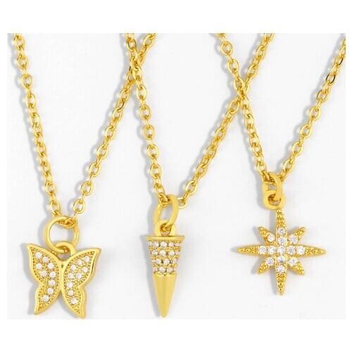 Butterfly multicolor micro pave cz zircon cubic zirconia necklace copper Clavicle gold plated Snake Chain Choker Pendant rygh2