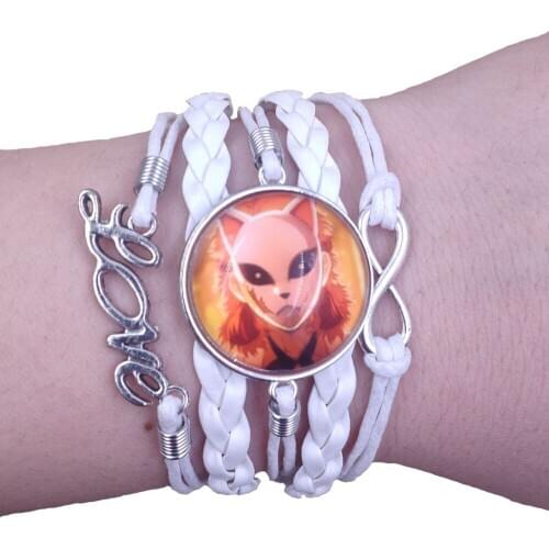 White Japanese Anime Leather Bracelet Demon Slayer Time gem Handmade Multilayer Infinity Original Drop Shipping GMZR
