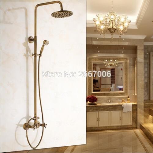 Free shipping Luxury Best Gift Bath Waterfall Shower Set Bathroom Antique Brass Color Faucet With Rainfall Shower Head Set ZR029