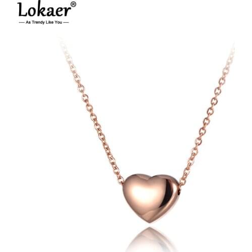 Lokaer Titanium Stainless Steel Love Heart Pendant Necklaces Jewelry Rose Gold Chain & Link Wedding Necklace For Women N19086