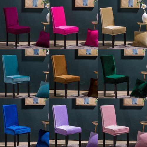 Chair Cover Velvet Stretch Dining Slipcovers Solid Color Spandex Plush Chair Covers Protector For Home Dining Room DR006
