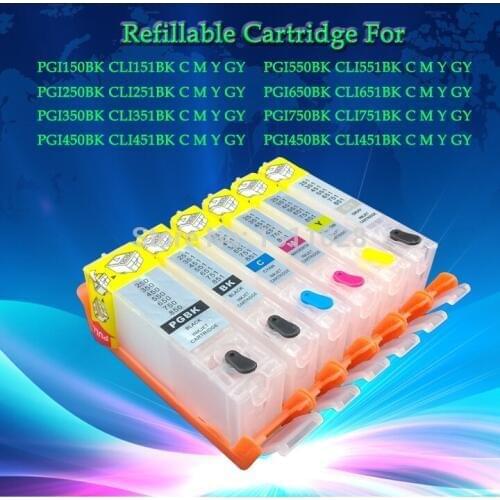 INK WAY 6C PGI-150 CLI-151Chipped Refillable Cartridges for PGI-150BK CLI-151BK C M Y GY for PIXMA MG6310 MG7110 IP8710