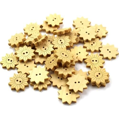 Wholesale Natural Wooden Buttons Chrysanthemum Shape Mixed Scrapbooking Sewing Accessories DIY Craft 2 Holes Wood Button 18MM