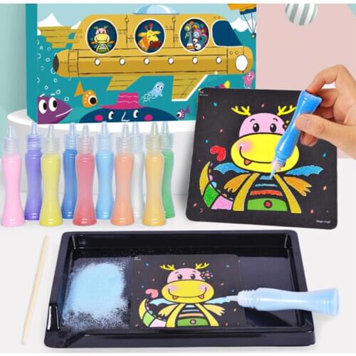 Childrens Sand Art Make Activity Multi Coloured Children DIY Sand Painting Kit Color Painting Drawing Sand Art Creativity
