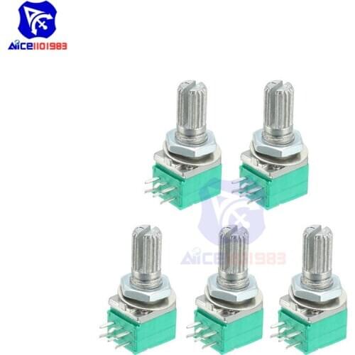 Diymore 5PCS/Lot 6Pin 15mm 5K 10K 20K 50K 100K Ohm Variable Resistors Dual Turn Rotary Carbon Film Taper Potentiometer RK097G
