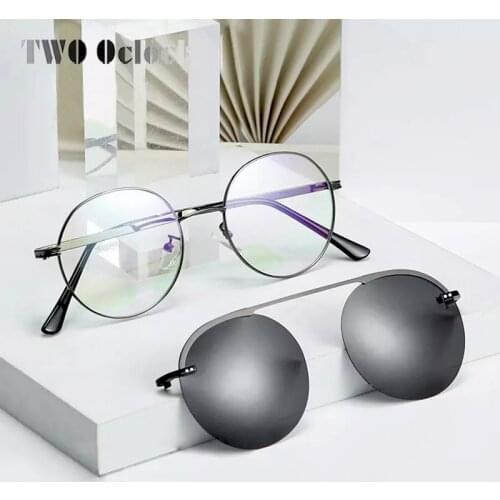 TWO Oclock Female Clip On Sunglasses Polarized Optic Round Glasses Magnet Prescription Glasses Framefor Grade Myopia Lenses D066