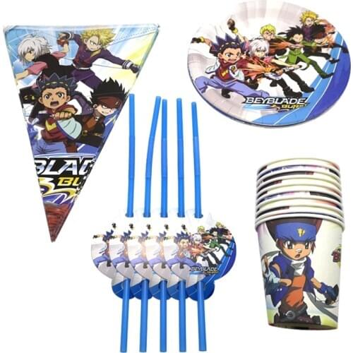 Beyblade Burst Plates Straws Baby Shower Flags Cups Happy Birthday Party Decorate Hanging Banner Kids Favors Tableware Set 80PCS