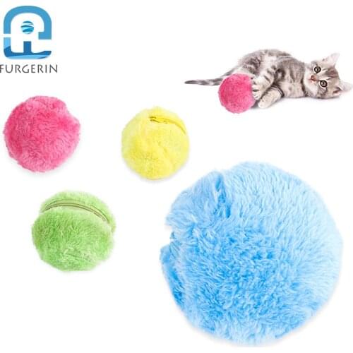 FURGERIN Electric Cat Ball Dog Toys Automatic plush doggy ball with 4 covers cat toys interactive pet chew toy