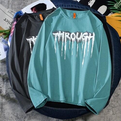 Letter Melting Printing Long Sleeve T-shirt Womens Round Neck Top T-shirt Mens Oversized Hood Sweater Oversized T-shirt Men