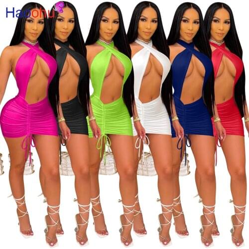 HAOOHU Sexy Bodycon Mini Dress Off Shoulder Hollow Out Dresses for Women Party Summer Vacation Outfit Ladies Club Dress