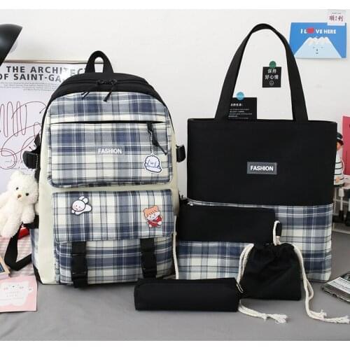 5Pcs/set Canvas Backpacks Women School Bags for Teenage Girls Bookbags Students Travel Backpacks Female Waterproof Rucksack 56