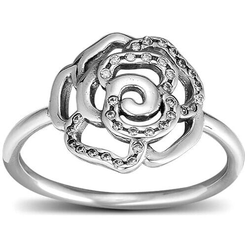 Rose Ring Sterling Silver 925 with Clear Zircon Jewelry Rings for Sister Mother Wife Friend Best Gift R049