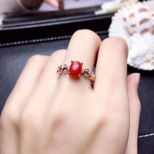 Natural Red Coral ring Free shipping Natural real Red Coral 925 sterling silver Fine jewelry 6*8mm gemstone Handworked rings