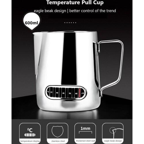 600ml Stainless Steel Coffee Garland Cup With Temperature Sensing Pointed Mouth Milk Cylinder Milk Foam Garland Cup Coffeeware