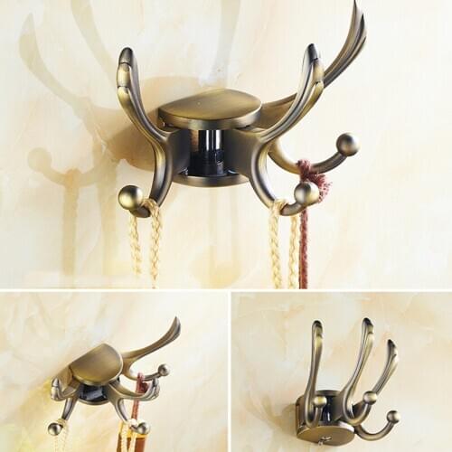Kitchen Hooks Chrome/Antique Zinc Alloy European Rotate Three Hooks Bathroom Coat Hat Hooks Wall Hooks Bath Ball Hooks Hardware