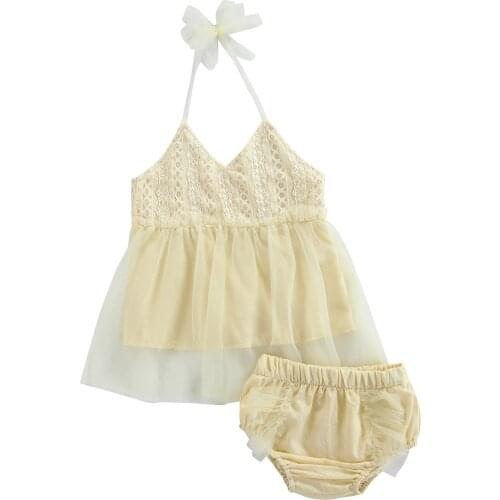0-24M Summer Cute Baby Girls Clothes Sets Lace Flowers Printed Strap Lace Belt Dress Tops Shorts
