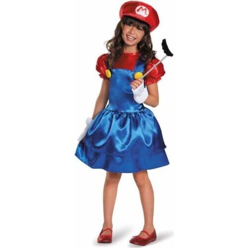 Girls Miss Mario Fancy Dress Cosplay Costumes Childs Fantasia Playset Super Mario Game Themed Halloween Carnival Party Dress-up