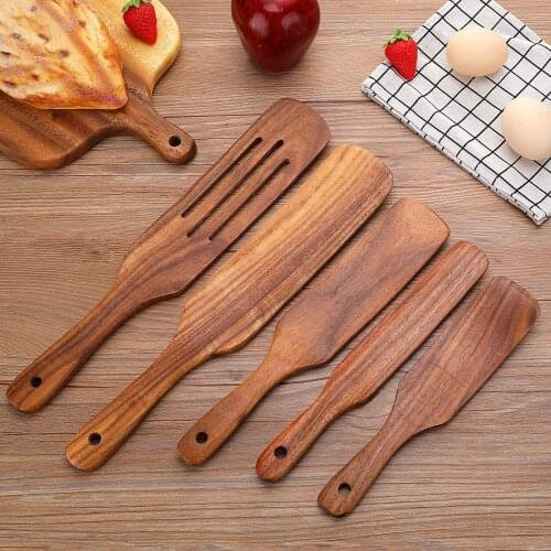 5x Wooden Nonstick Spurtle Spatula Sets Kitchen Cookware Set for Stirring