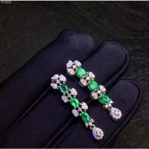 Natural emerald earring Free shipping Real original emerald 925 sterling silver Gem 3*5mm 6pcs