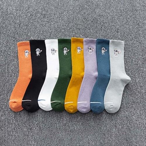 1 Pair Women Socks Cartoon Astronauts Kawaii Funny Casual Female Cotton Sock Hosiery Streetwear Harajuku Female Crew Sock