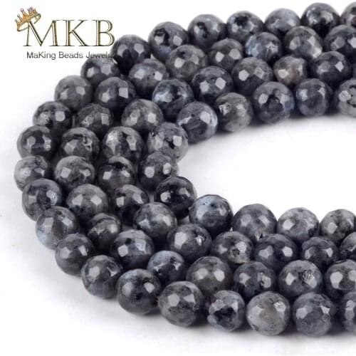 Wholesale Faceted Black Labradorite Loose Beads For Jewelry Making Natural Stone Beads Diy Bracelet 4/6/8/10/12mm 15" Strand