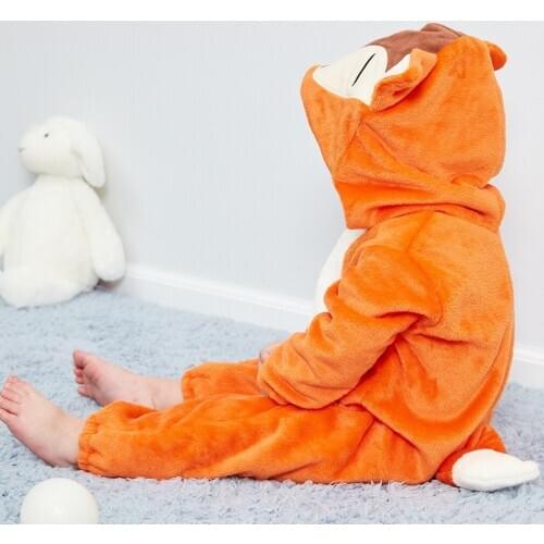 Orange fox animal pajamas baby flannel clothes newborn baby hooded jumpsuit baby animal suit winter warm thick one-piece pajamas