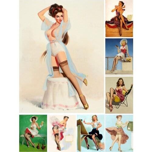Retro Poster Pin Up Girls 5D Diy Full Square and Round Diamond Painting Embroidery Cross Stitch Kit Wall Art Club Home Decor