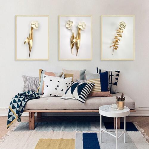 Fake frame 3D gold white flower Wall Sticker Living room sofa bedroom background decorations wallpaper Mural Art stickers