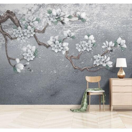 Custom Self-Adhesive Wallpaper 3D Hand Painted Magnolia Flower Photo Wall Murals Living Room TV Sofa Home Decor 3D Wall Stickers