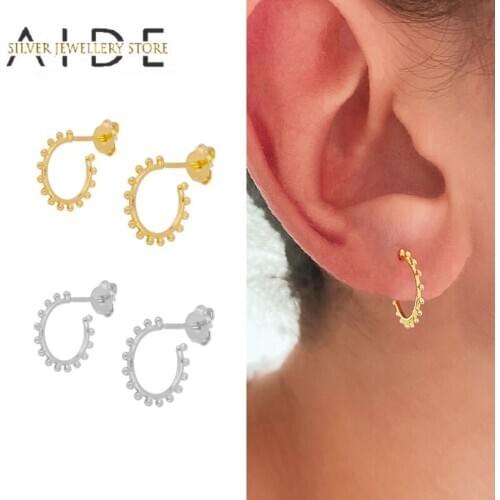 AIDE Hot Sale French Gold Chic C Shaped Stud Earrings For Women Geometric Silver 925 Jewelry Earrings Minimalist kolczyki