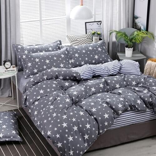 Grey Stars Stripe Double Sided Luxury Comforter Bedding Set AdultFashion Modern King Queen Twin Size Bed Linen Duvet Cover Set