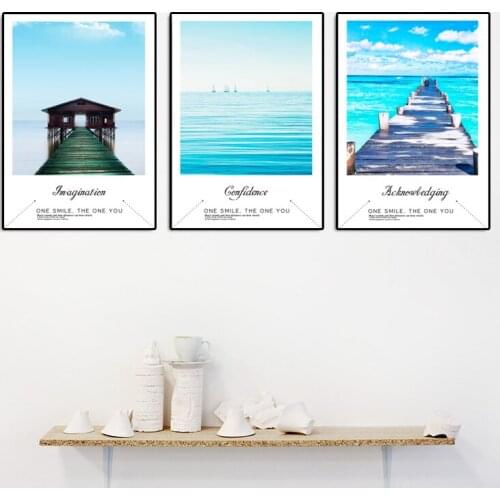 Nordic Modern Style Bridge Seaside Cloud Canvas Painting Natural Scenery Posters And Prints Wall Pictures For Living Room Decor