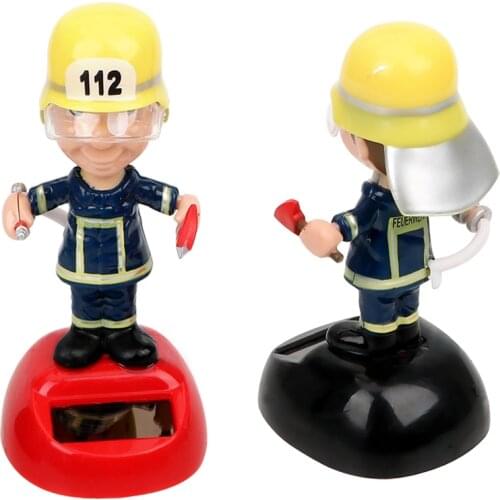 Solar Powered Dancing Toy Swinging Firemen Shape Car Ornament Plastic Dashboard Decoration Auto Accessories Car Styling