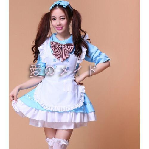 Women Girls Lolita Style Cute Japan Maid Apron Dress With Bowtie Cosplay Gift Mulit Color M-XL