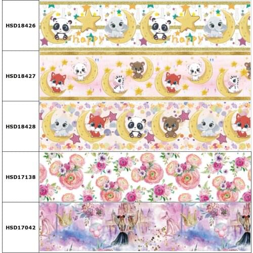 10yard Cartoon Panda Zebra Elephant Printed Grosgrain Ribbon Accessory Hairbow Headwear Decoration DIY Wholesale OEM 38MM 75MM