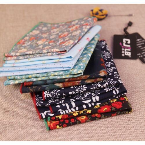 10pcs/lot 16color high quality mens pocket square cotton print ladies cotton handkerchiefs vintage hankies wedding suit