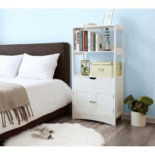 122*60*33cm Double Door Bathroom Shelves With Drawer White Bathroom Shelf Home Storage Organizer Floor-mounted Storage Holder