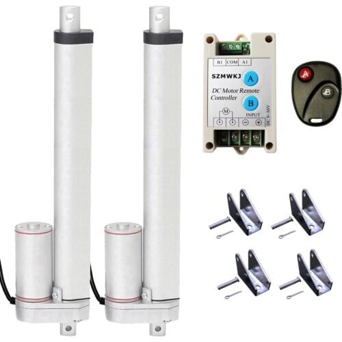 2 Dual 14mm/s 12" Stroke DC Linear Actuator +Wireless DC Motor Controller +Brackets for Electric Auto Lifting Home Application