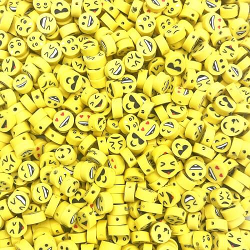 30pcs10mm Yellow Smiley Face Beads Polymer Clay Spacer Loose Beads for Jewelry Making DIY Bracelet Accessories #02